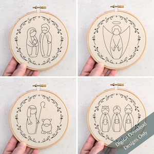 Nativity scene embroidery designs, nativity 4 embroidery, gift for nativity collectors, christian Christmas embroidery patterns