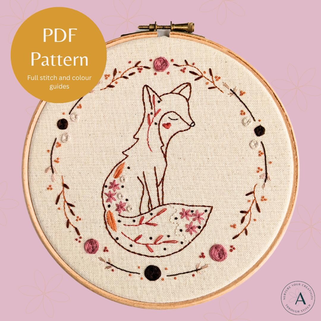 Woodland Fox Embroidery Pattern, Forest Animal Needlework Design (PDF ...