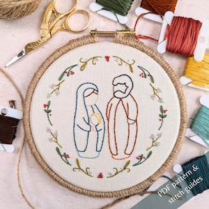 Mary and Joseph nativity scene, nativity characters, virgin Mary hand embroidery pattern, Jesus embroidery designs, holy family