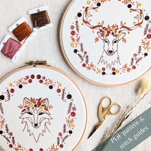 Woodland animals embroidery design, woodland home decor, woodland animals hand embroidery pattern bundle, woodland animals hoop art bundle