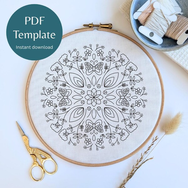 Disegno per ricamo mandala, ricamo sacro, download PDF