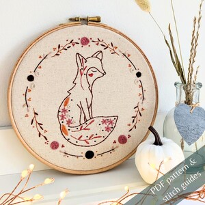 Woodland fox embroidery, woodland home décor, woodland animal hand embroidery design, forest woodland needlework, diy hand embroidery design
