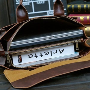 Personalised Vegan Leather Laptop Bag / Brown Briefcase / Brown Laptop Bag / Vegan Leather Bag / Vegan Leather Handbag / Leather Messenger 画像 9