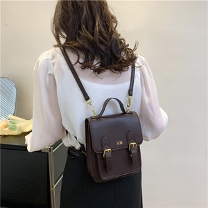 Cartable personnalisé en cuir végétalien / Sac à dos cartable 3 directions / Sac à dos BCBG / Sac à main en cuir végétalien / Messager en cuir végétalien