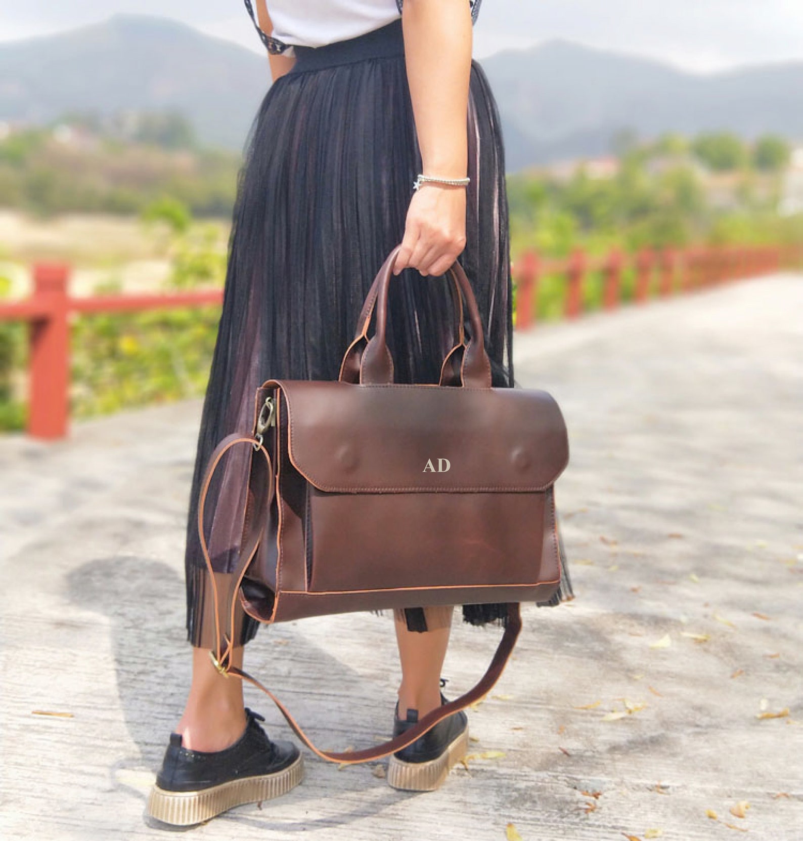 Personalised Vegan Leather Laptop Bag / Brown Briefcase / Etsy