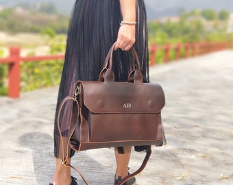 Personalised Vegan Leather Laptop Bag / Brown Briefcase /  Brown Laptop Bag /  Vegan Leather Bag / Vegan Leather Handbag / Leather Messenger