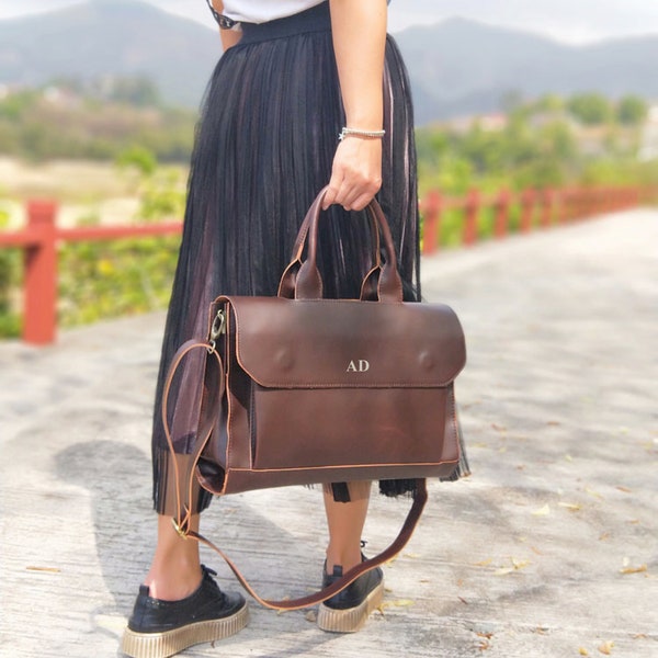 Personalised Vegan Leather Laptop Bag / Brown Briefcase /  Brown Laptop Bag /  Vegan Leather Bag / Vegan Leather Handbag / Leather Messenger