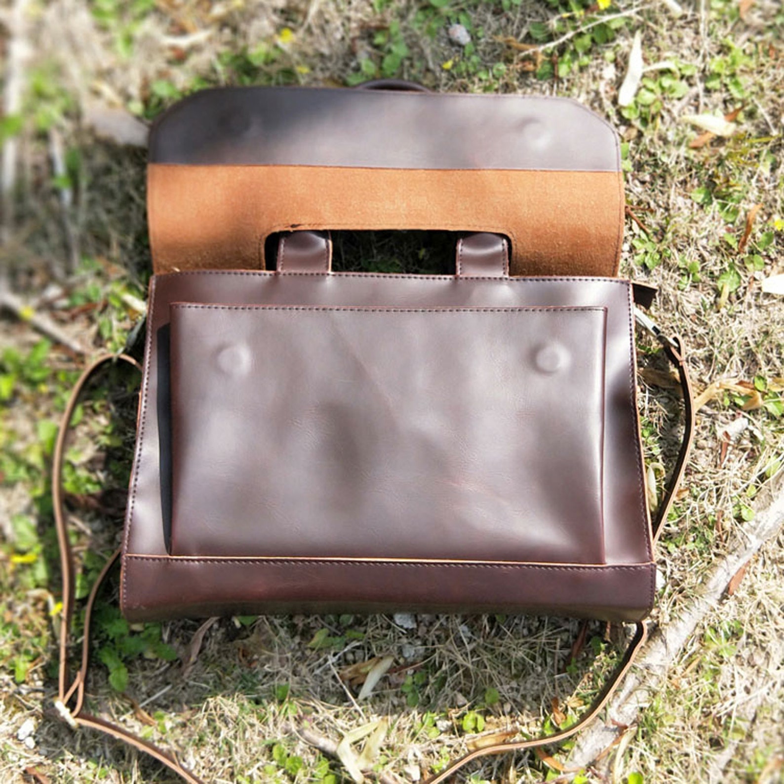 Personalised Vegan Leather Laptop Bag / Brown Briefcase / Etsy