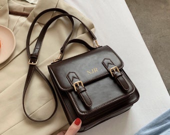Personalised Vegan Leather Satchel / Brown Satchel /  Brown Satchel Bag /  Vegan Leather Bag / Vegan Leather Handbag/Vegan Leather Messenger