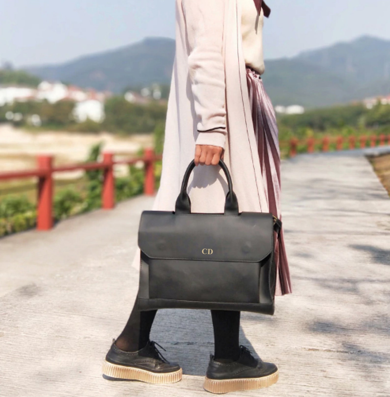 Personalised Vegan Leather Laptop Bag / Black Briefcase / Etsy