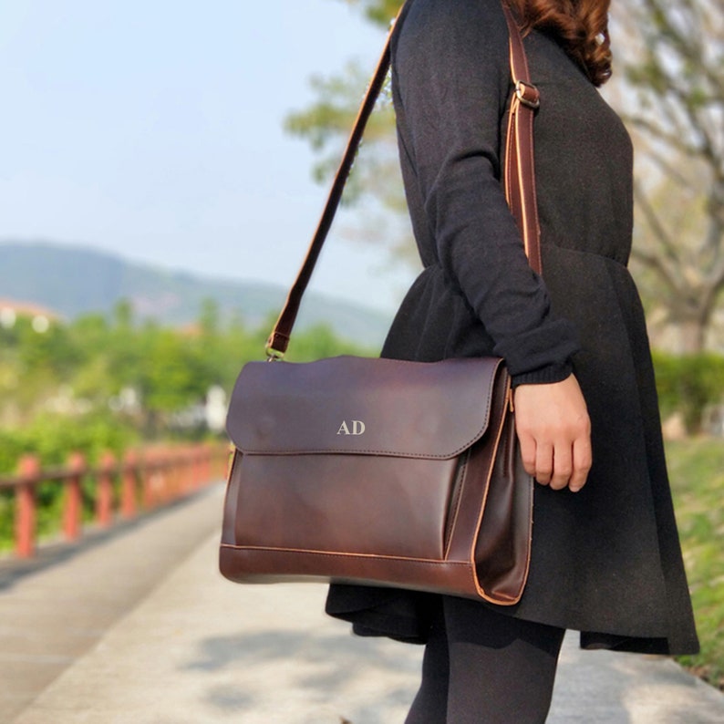Personalised Vegan Leather Laptop Bag / Brown Briefcase / Etsy