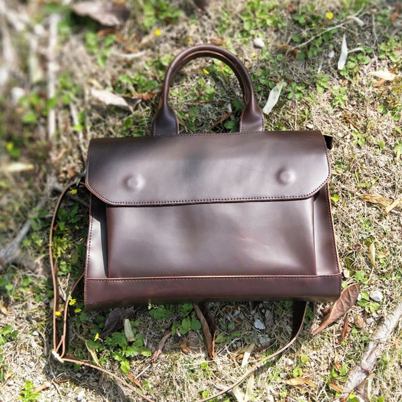 Personalised Vegan Leather Laptop Bag / Brown Briefcase / Brown Laptop Bag / Vegan Leather Bag / Vegan Leather Handbag / Leather Messenger image 4