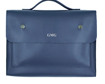 Personalised Vegan Leather Laptop Bag / Navy Briefcase / 15.6 Laptop Bag / Vegan Leather Bag / Vegan Leather Handbag / Leather Messenger