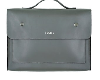 Personalised Vegan Leather Laptop Bag / Grey Briefcase / 15.6 Laptop Bag / Vegan Leather Bag / Vegan Leather Handbag / Leather Messenger