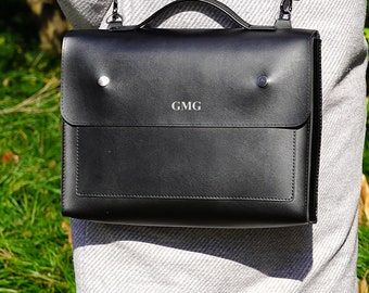 Personalised Vegan Leather Laptop Bag / Black Briefcase / 15.6 Laptop Bag /  Vegan Leather Bag / Vegan Leather Handbag / Leather Messenger