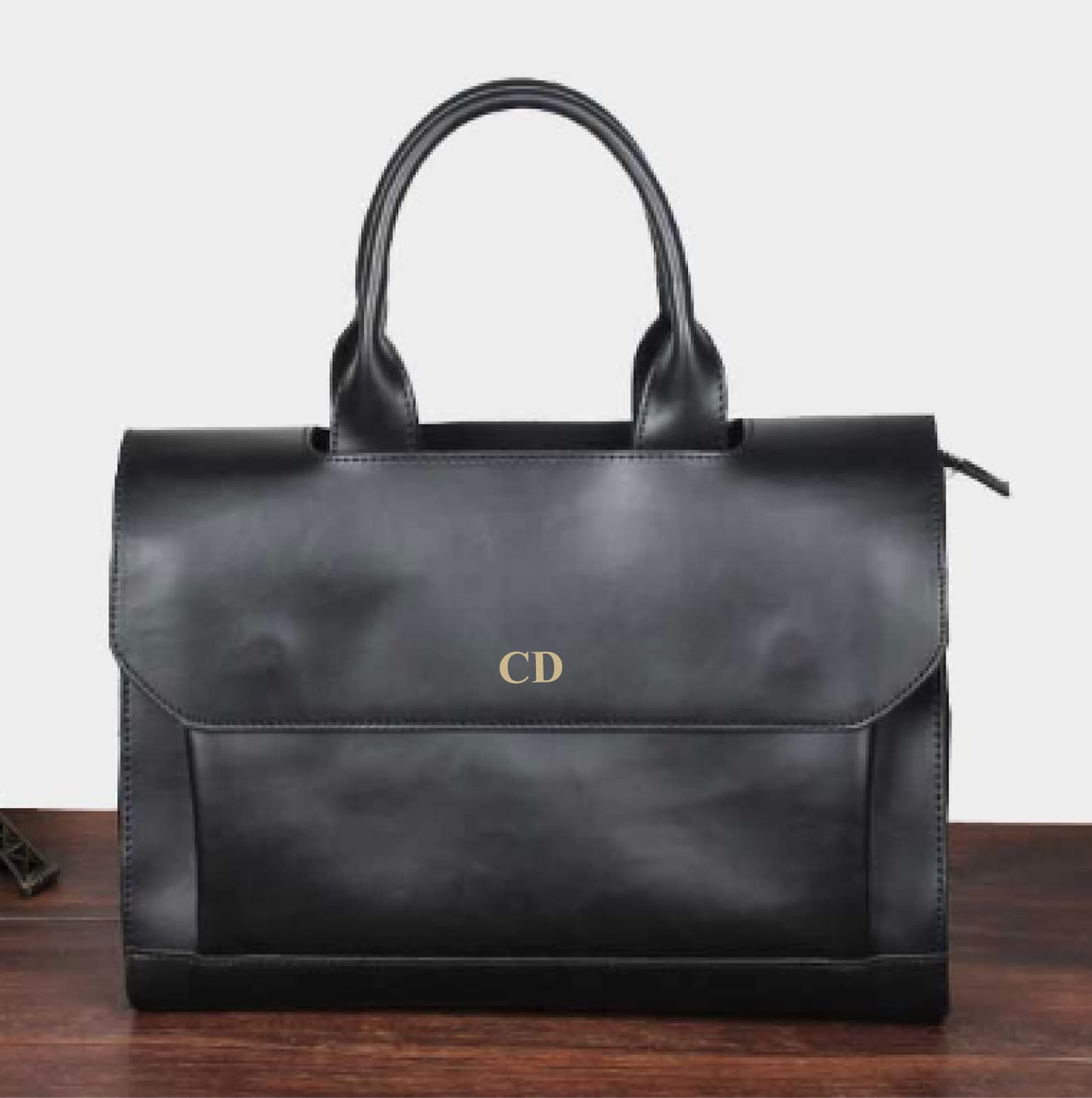 Personalised Vegan Leather Laptop Bag / Black Briefcase / Etsy