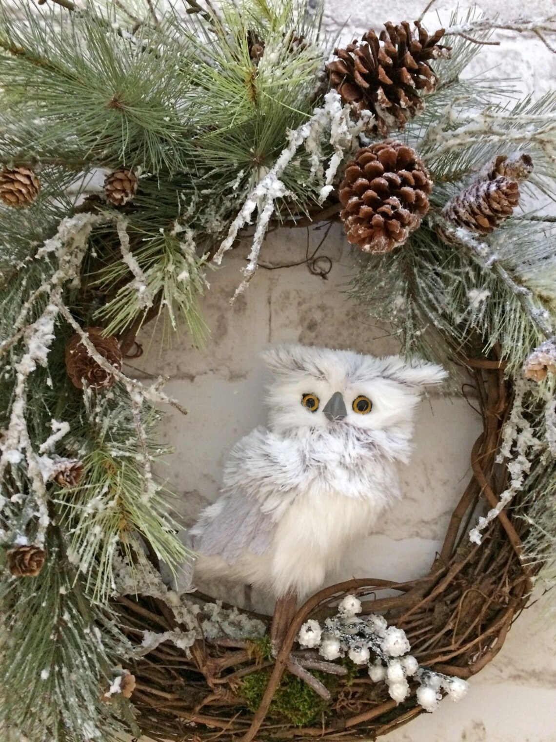 Owl Christmas Wreath Front Door Wreath Christmas Door Etsy