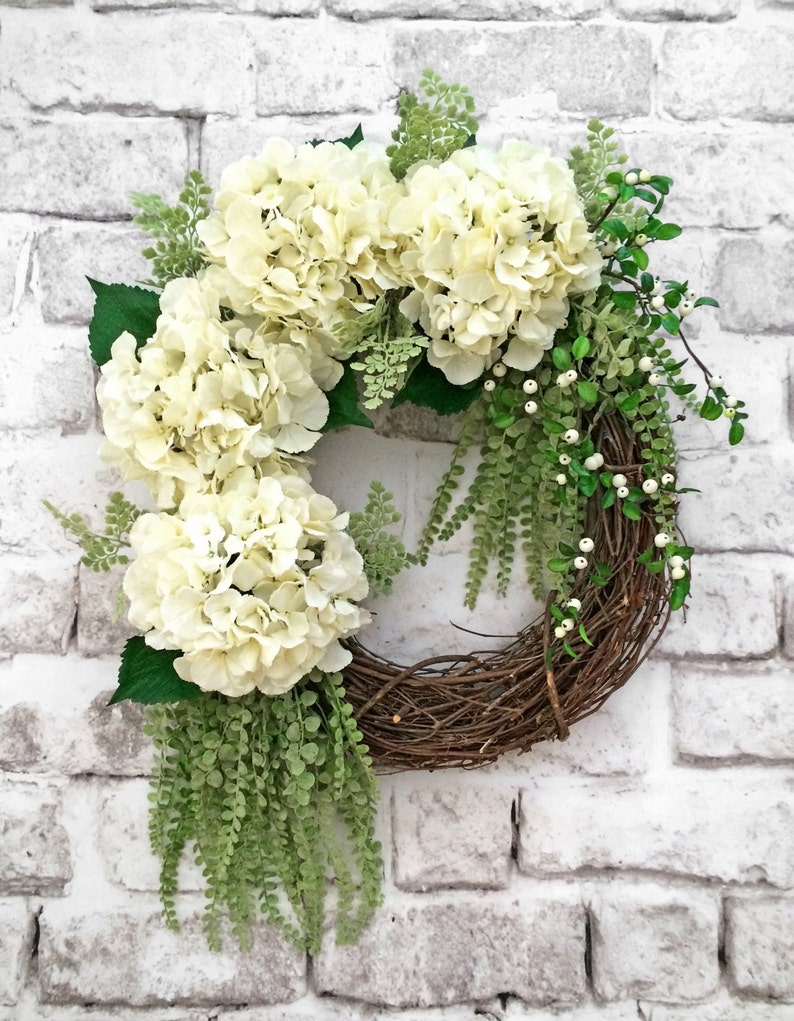 White Hydrangea Wreath Spring Wreath Summer Wreath for Door | Etsy
