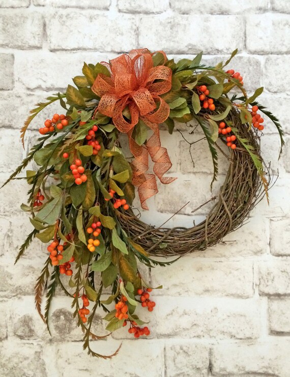 Items similar to Fall Berry Wreath, Fall Wreath for Front Door, Front