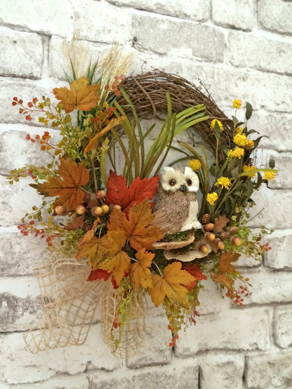 Owl Wreath Fall Wreath for Door Autumn Wreath Front Door Etsy