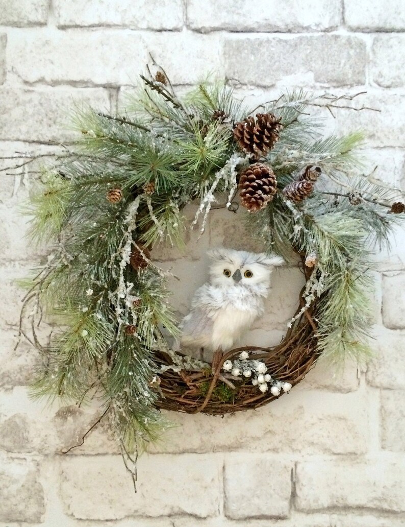 Owl Christmas Wreath Front Door Wreath Christmas Door Etsy