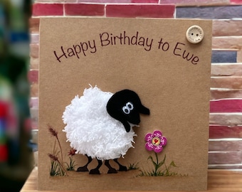 Handmade Crochet Sheep Birthday Card: Free Plantable Seed Paper, Personalised, Add Name or Age