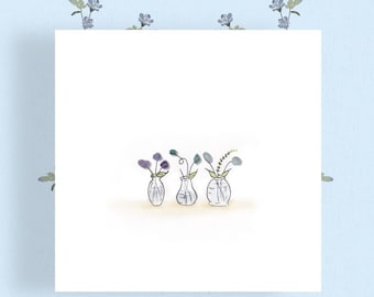 Tarjeta de flores de vidrio marino: tarjeta de felicitación artística original, personalizable, se puede agregar texto