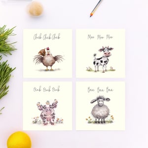 Farm blank greetings cards - Sheep chicken pig cow blank animal birthday cards, hand-painted design, thank you, note cards, congratulations