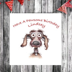 Tarjeta de cumpleaños Hound Dog - Tarjeta de cumpleaños personalizada, diseño pintado a mano, lindo arte de tarjeta de felicitación de cumpleaños, del perro, mamá perro, papá perro