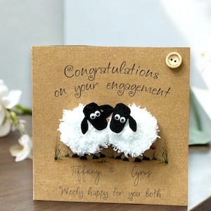 Gepersonaliseerde verlovingskaart - felicitatiekaart, schattig schaapje voor verloving, handgemaakt gehaakt ontwerp voor pas verloofd stel