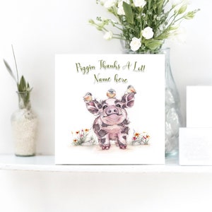 Carte de remerciement personnalisée - carte de remerciement amusante représentant un cochon et des oiseaux, idéale pour les enseignants, carte de remerciement pour la sensibilisation à l'autisme