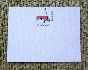 Personalized Notecards with a Red Wagon. Stationery. Custom boy gift. Stationary. Envelopes