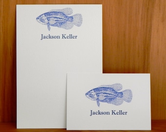 Personalized Notecards with a Blue Fish. Heavy textured stationery