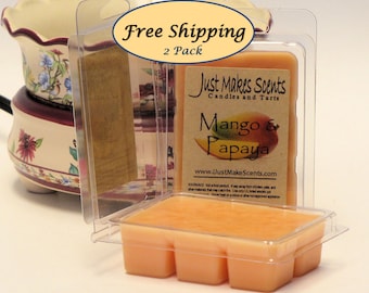 Mango & Papaya Scented Wax Melts - 2 Pack with FREE SHIPPIING - Tropical Scented Soy Wax Cubes - Compare to Scentsy® Bars - Free Shipping
