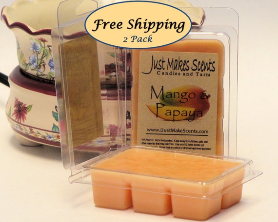Mango & Papaya Scented Wax Melts - 2 Pack with FREE SHIPPIING - Tropical Scented Soy Wax Cubes - Compare to Scentsy® Bars - Free Shipping