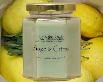 Sage & Citrus Scented Blended Soy Candle - Clean Fresh Fragrance Candle