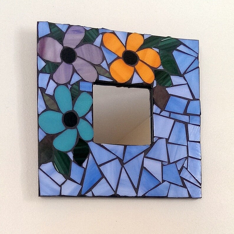 Flowers with Blue Glass Mirrormosaic mirrormosaic Etsy
