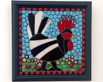 Mosaic Cartoon Rooster Wall Hanging