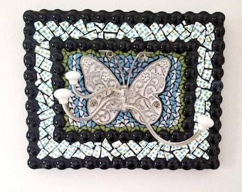Mosaic Wall Hanging with Metal Butterfly Hanger Inset