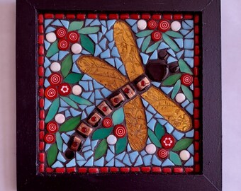 Gold and Black Dragonfly 6 x 6 Mosaic Wall Hanging