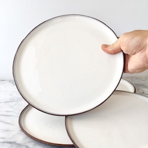 Set of Four Simple Wabi Sabi Dinner Plates with Beautiful Glossy White Glaze