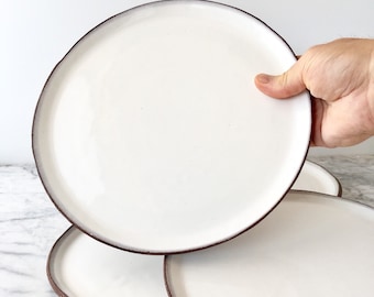 Set of Four Simple Wabi Sabi Dinner Plates with Beautiful Glossy White Glaze