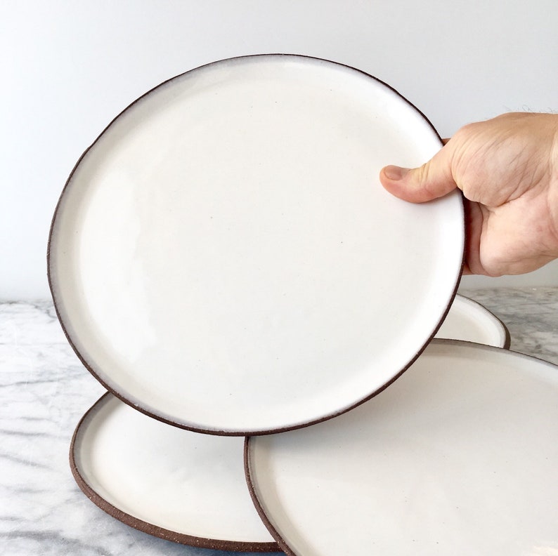 Set of Four Simple Wabi Sabi Dinner Plates with Beautiful Glossy White Glaze image 1