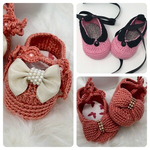 3 Handmade Baby shoes in crochet, each one is a special beautiful gift for newborn image 1