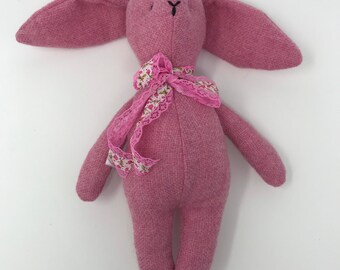 Handmade cuddle Toy beautiful Manx Tweed Bunny Soft Pink Plush Gorgeous Rabbit