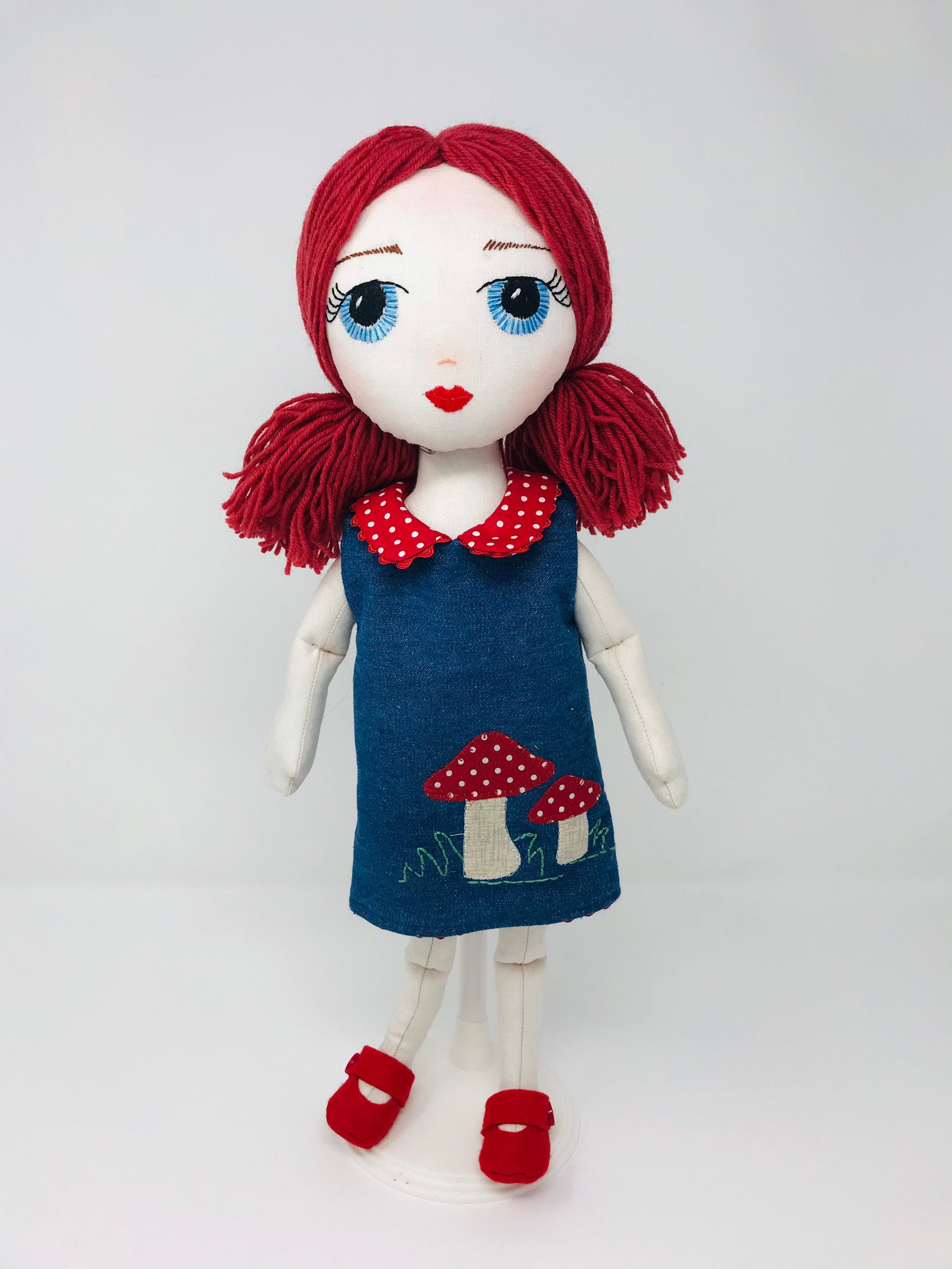 Meli doll Handmade Doll in Jeans dress and Red hair. | Etsy