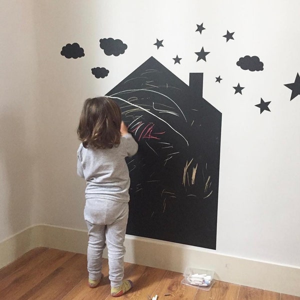 Adhesive slate Casita to paint with chalk. Decorative vinyl slate casita. Slates for children. Children's slate vinyl. Slate wall