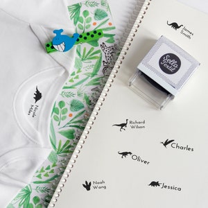 Marcador de roupas de dinossauro. Carimbo têxtil personalizado. Carimbos têxteis infantis. Selos infantis. Selo de roupa personalizado. Selos de dinossauro