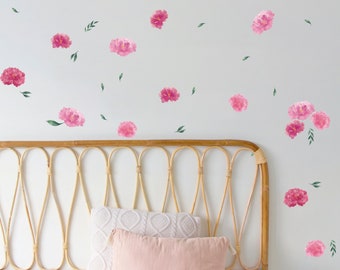 Decorative vinyl Peonies. Removable adhesive stickers for children's quarters. Children's vinyl decoration flowers watercolor.