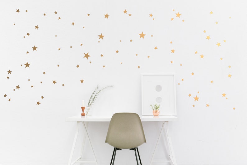 Gold Star Vinyls. Decoration with decorative vinyl gold stars. Wall Stickers Golden Stars Decoration. Glitter gold image 3